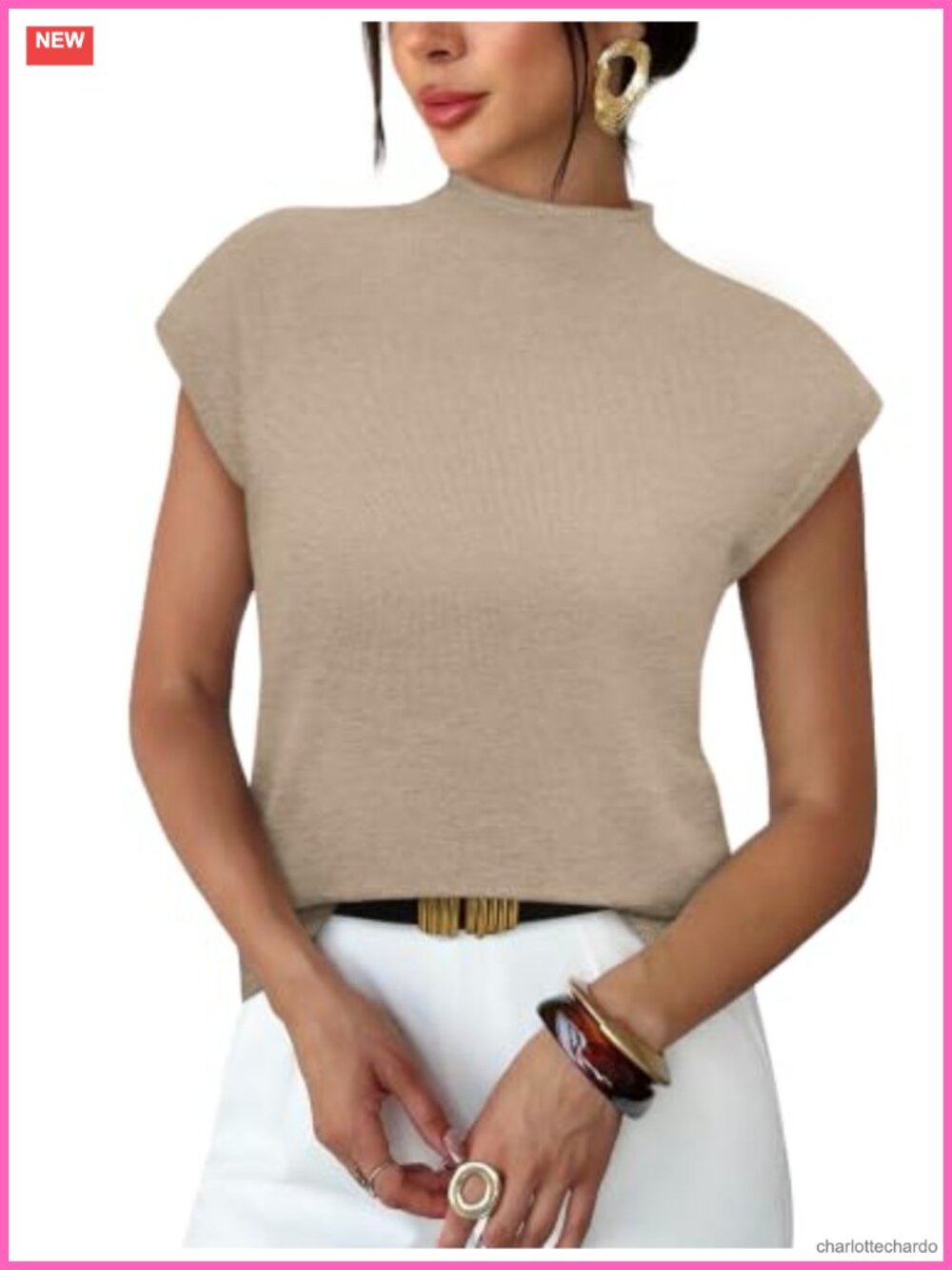 Women's Lightweight Short Sleeve Knit Pullover Mock Neck Cap Sleeve Summer